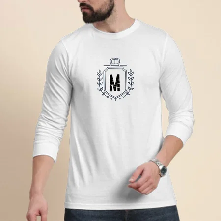 Name Initials Customized Printed Men's Full Sleeves Cotton T-Shirt