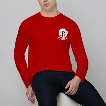 Name Initials Design Customized Printed Men's Full Sleeves Cotton T-Shirt