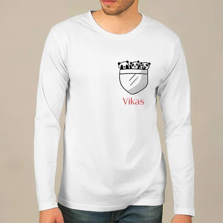 Pocket Design Customized Printed Men's Full Sleeves Cotton T-Shirt