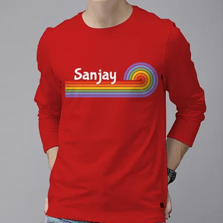 Rainbow with Name Customized Printed Men's Full Sleeves Cotton T-Shirt