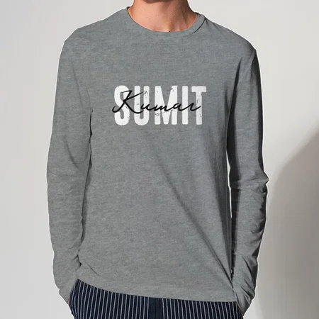 Signature Name Customized Printed Men's Full Sleeves Cotton T-Shirt