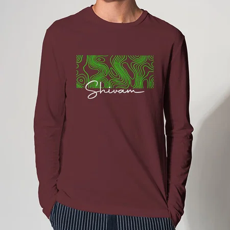 Neon Green Customized Printed Men's Full Sleeves Cotton T-Shirt