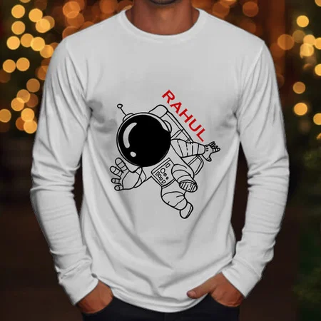 Astronaut Customized Printed Men's Full Sleeves Cotton T-Shirt