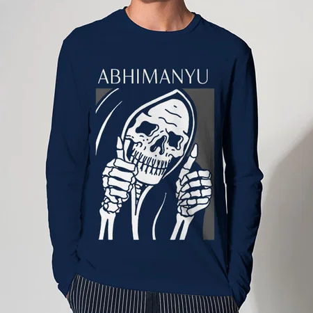Happy Skull Customized Printed Men's Full Sleeves Cotton T-Shirt