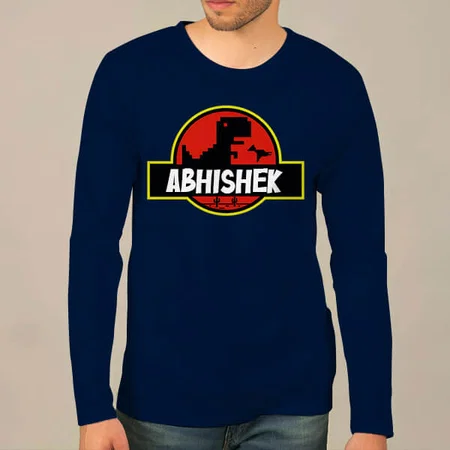 Dino Name Customized Printed Men's Full Sleeves Cotton T-Shirt