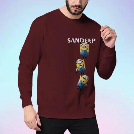 Hanging Cartoon Customized Printed Men's Full Sleeves Cotton T-Shirt