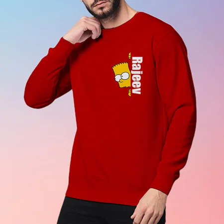 Cartoon with Name Customized Printed Men's Full Sleeves Cotton T-Shirt