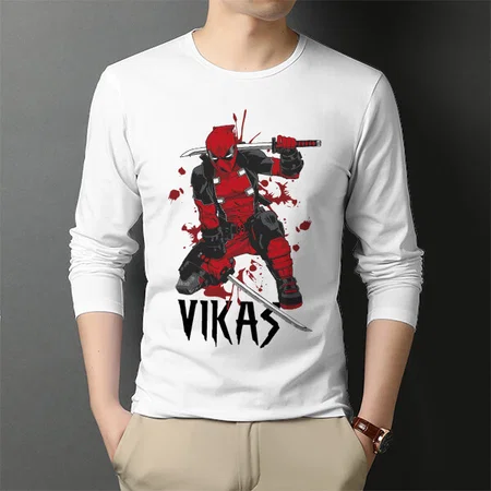 Cutting Edge Superhero Customized Printed Men's Full Sleeves Cotton T-Shirt