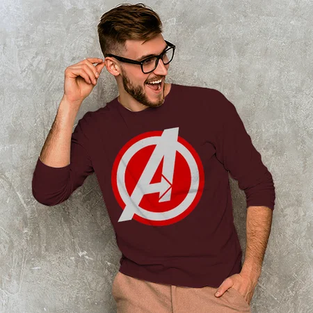 Superhero Initials Customized Printed Men's Full Sleeves Cotton T-Shirt