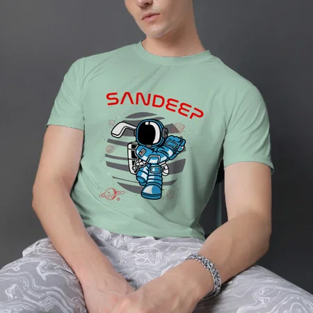 Golfer Astronaut Customized Printed Men's Half Sleeves Cotton T-Shirt
