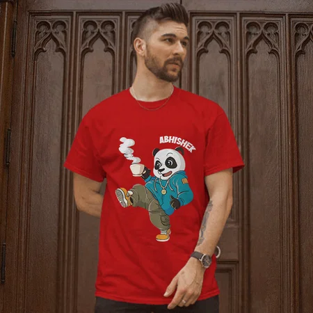 Cool Panda Customized Printed Men's Half Sleeves Cotton T-Shirt