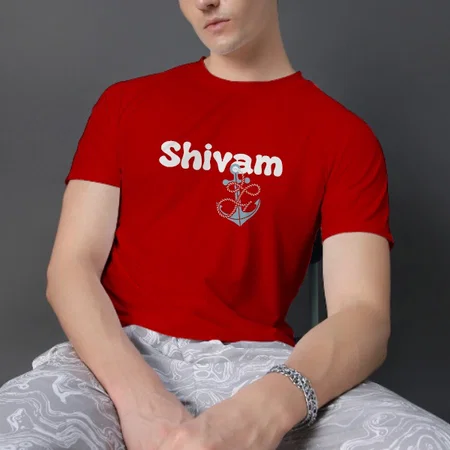Anchor Name Customized Printed Men's Half Sleeves Cotton T-Shirt
