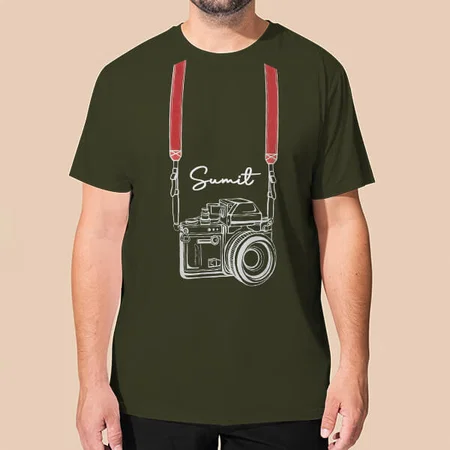Camera Customized Printed Men's Half Sleeves Cotton T-Shirt