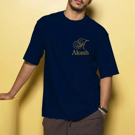Royal Name Font Oversized Hip Hop Customized Printed Men's Half Sleeves Cotton T-Shirt