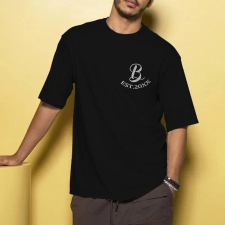 Name Initials Oversized Hip Hop Customized Printed Men's Half Sleeves Cotton T-Shirt
