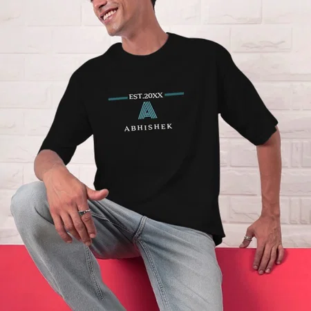 Estd Year with Name Oversized Hip Hop Customized Printed Men's Half Sleeves Cotton T-Shirt