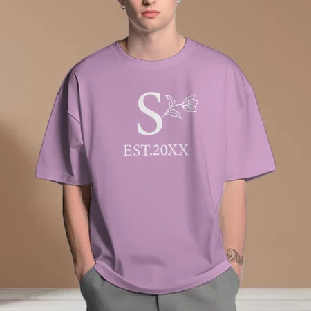 Name with Flower Oversized Hip Hop Customized Printed Men's Half Sleeves Cotton T-Shirt