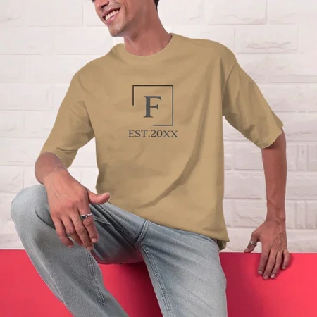 Stylish Name Initials Oversized Hip Hop Customized Printed Men's Half Sleeves Cotton T-Shirt
