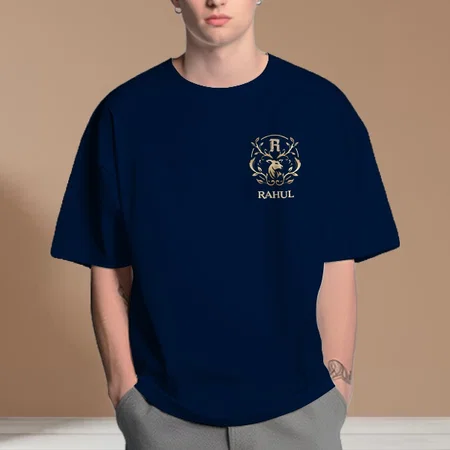 Name with Initials Oversized Hip Hop Customized Printed Men's Half Sleeves Cotton T-Shirt
