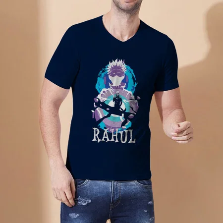 Spiritual V Neck Customized Printed Men's Half Sleeves Cotton T-Shirt