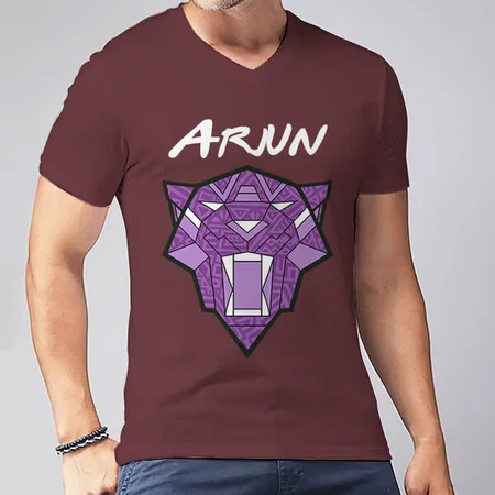 Superhero Helmet V Neck Customized Printed Men's Half Sleeves Cotton T-Shirt
