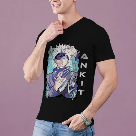Fierce Warrior V Neck Customized Printed Men's Half Sleeves Cotton T-Shirt