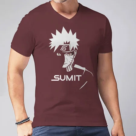 Minimalistic V Neck Customized Printed Men's Half Sleeves Cotton T-Shirt