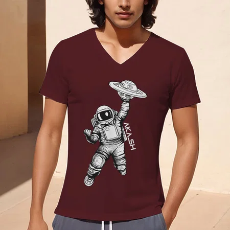 Winner V Neck Customized Printed Men's Half Sleeves Cotton T-Shirt