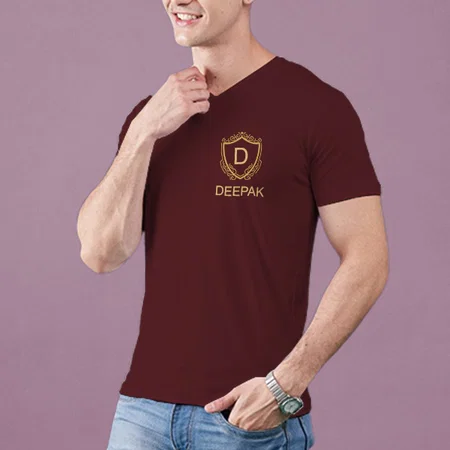 Name Logo V Neck Customized Printed Men's Half Sleeves Cotton T-Shirt