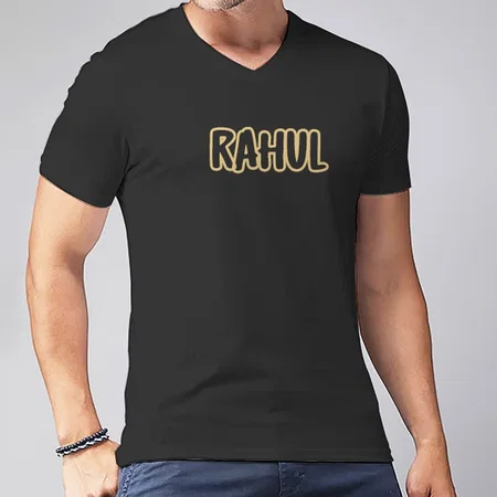 Funky Name V Neck Customized Printed Men's Half Sleeves Cotton T-Shirt