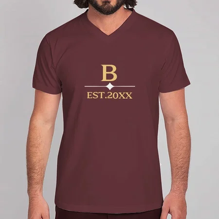 Name Initials V Neck Customized Printed Men's Half Sleeves Cotton T-Shirt