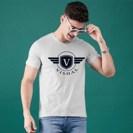 Name with Initials V Neck Customized Printed Men's Half Sleeves Cotton T-Shirt