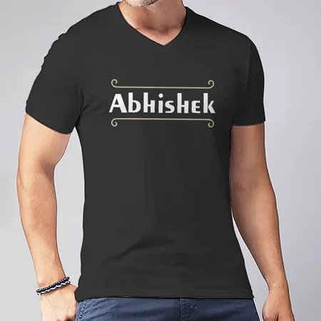 Stylish Name V Neck Customized Printed Men's Half Sleeves Cotton T-Shirt