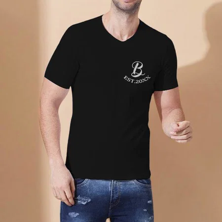 Name Initials V Neck Customized Printed Men's Half Sleeves Cotton T-Shirt