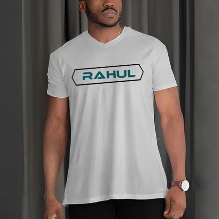 Techno Name V Neck Customized Printed Men's Half Sleeves Cotton T-Shirt