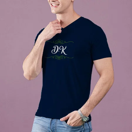 Name Initials V Neck Customized Printed Men's Half Sleeves Cotton T-Shirt