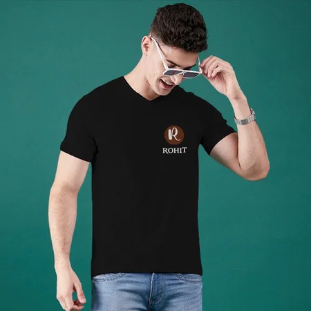 Name Initials Customized Printed V Neck Men's Half Sleeves Cotton T-Shirt