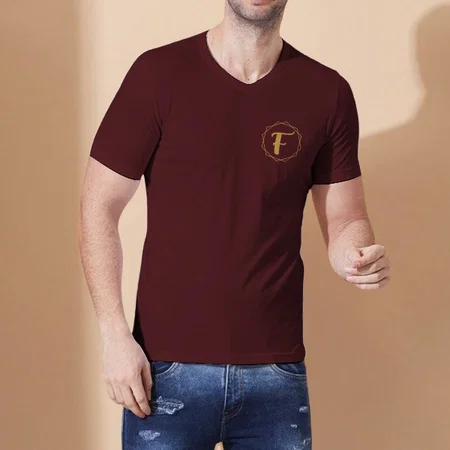 Name Initials V Neck Customized Printed Men's Half Sleeves Cotton T-Shirt