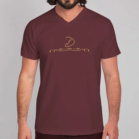 Cursive Name V Neck Customized Printed Men's Half Sleeves Cotton T-Shirt