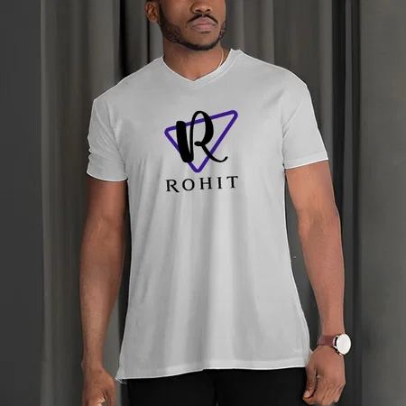 Trigonal Name V Neck Customized Printed Men's Half Sleeves Cotton T-Shirt