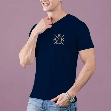 Name Initials with Year V Neck Customized Printed Men's Half Sleeves Cotton T-Shirt
