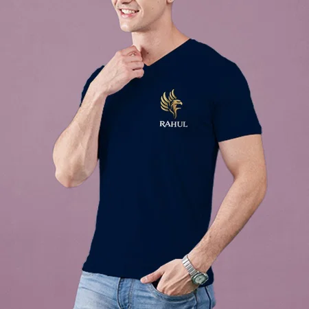 Name with Logo V Neck Customized Printed Men's Half Sleeves Cotton T-Shirt