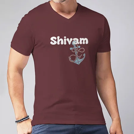 Anchor Name V Neck Customized Printed Men's Half Sleeves Cotton T-Shirt