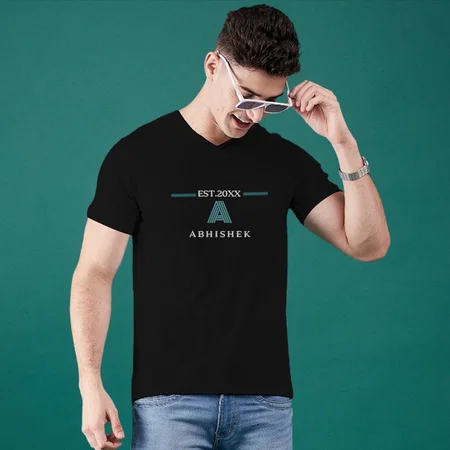 Estd Year with Name V Neck Customized Printed Men's Half Sleeves Cotton T-Shirt