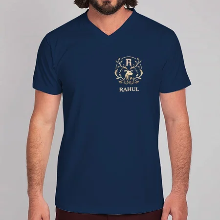 Name with Initials V Neck Customized Printed Men's Half Sleeves Cotton T-Shirt