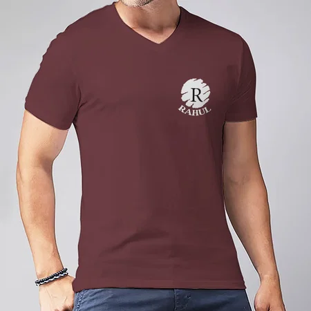 Name Initials Design V Neck Customized Printed Men's Half Sleeves Cotton T-Shirt