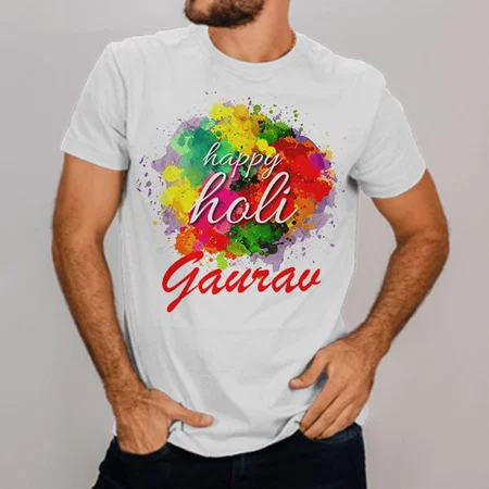 Happy Holi Customized Printed Unisex Half Sleeves T-Shirt for Men & Women