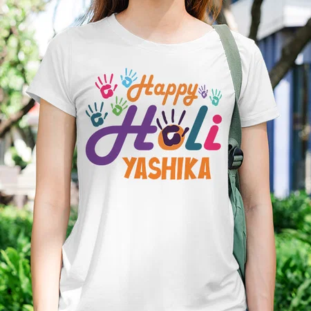 Happy Holi Customized Printed Unisex Half Sleeves T-Shirt for Men & Women