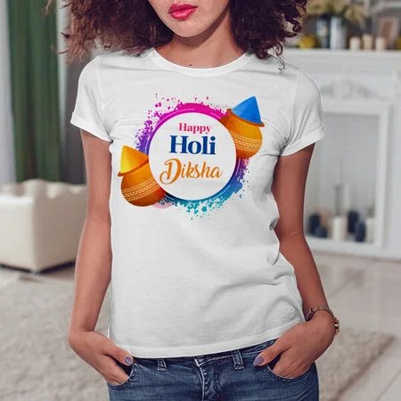 Happy Holi Customized Printed Unisex Half Sleeves T-Shirt for Men & Women
