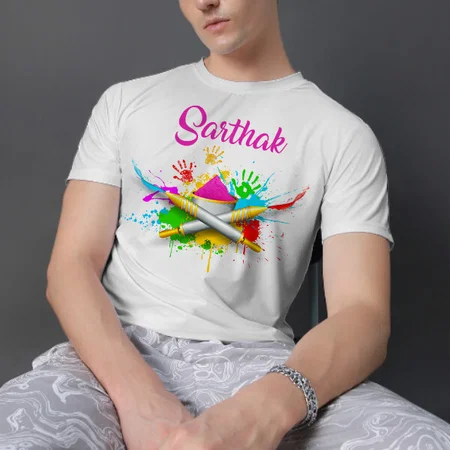 Playful Holi Customized Printed Unisex Half Sleeves T-Shirt for Men & Women